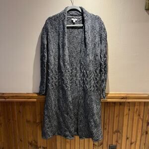 Garnet Hill Wool Alpaca Blend Long Cardigan Sweater Sz L Open Knit Gray Casual